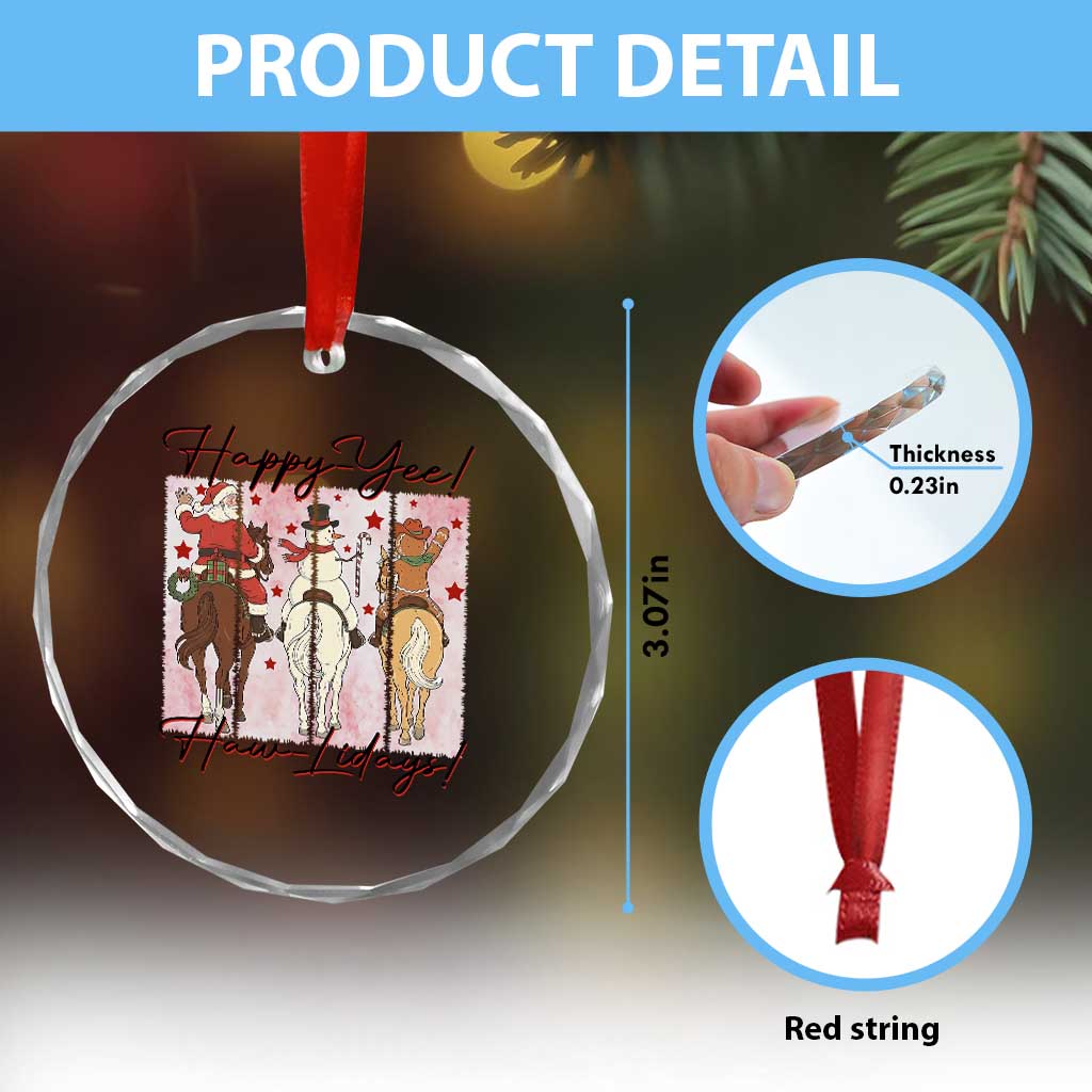 Western Christmas Horse Rider Crystal Glass Ornament Happy Yee Haw Lidays - Wonder Print Shop