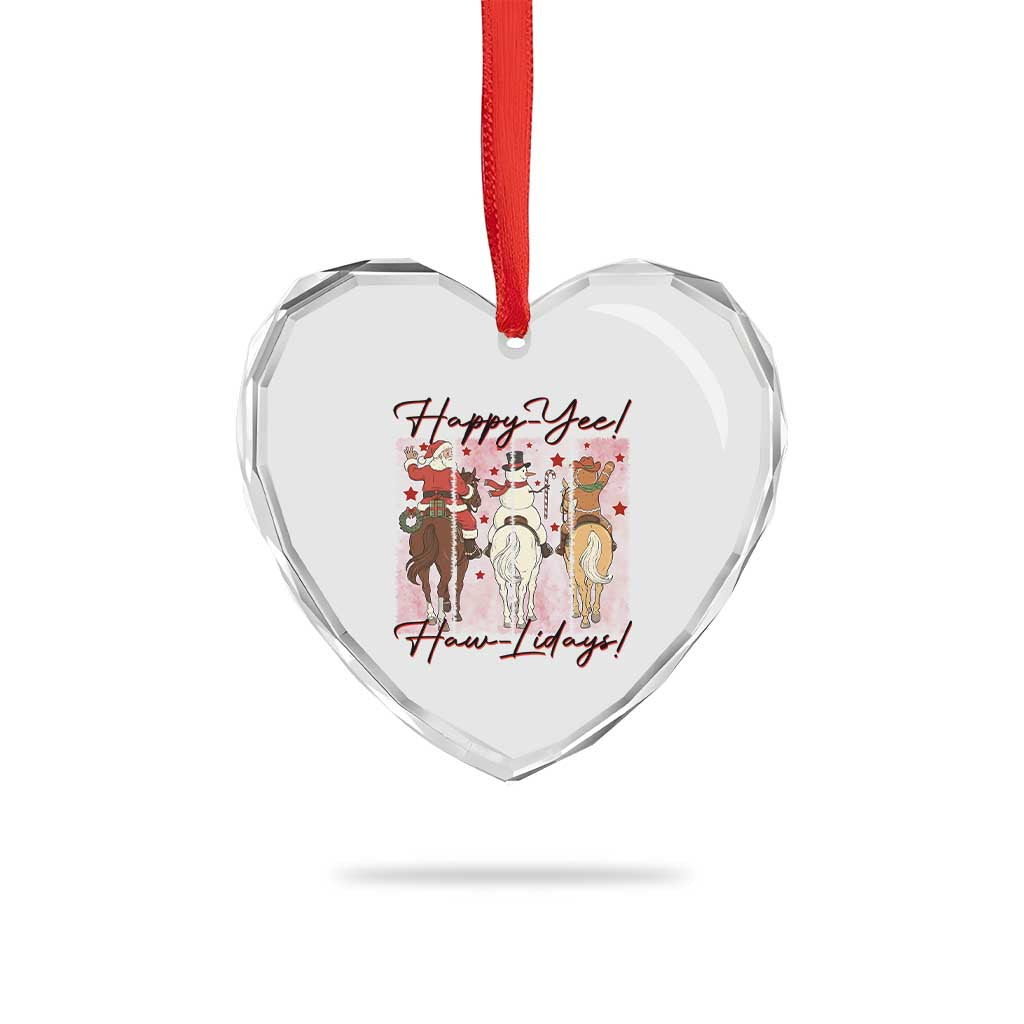 Western Christmas Horse Rider Heart Crystal Glass Ornament Happy Yee Haw Lidays - Wonder Print Shop