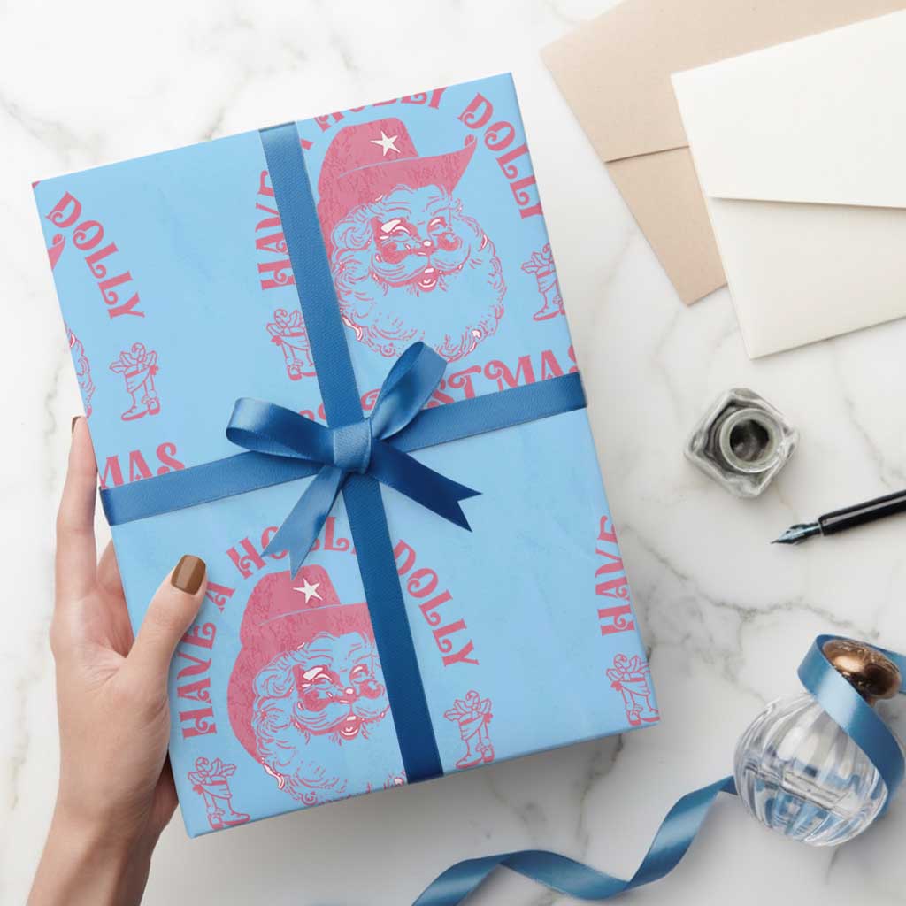 Western Christmas Wrapping Paper Roll Have A Holly Dolly Christmas Cowboy Santa - Wonder Print Shop