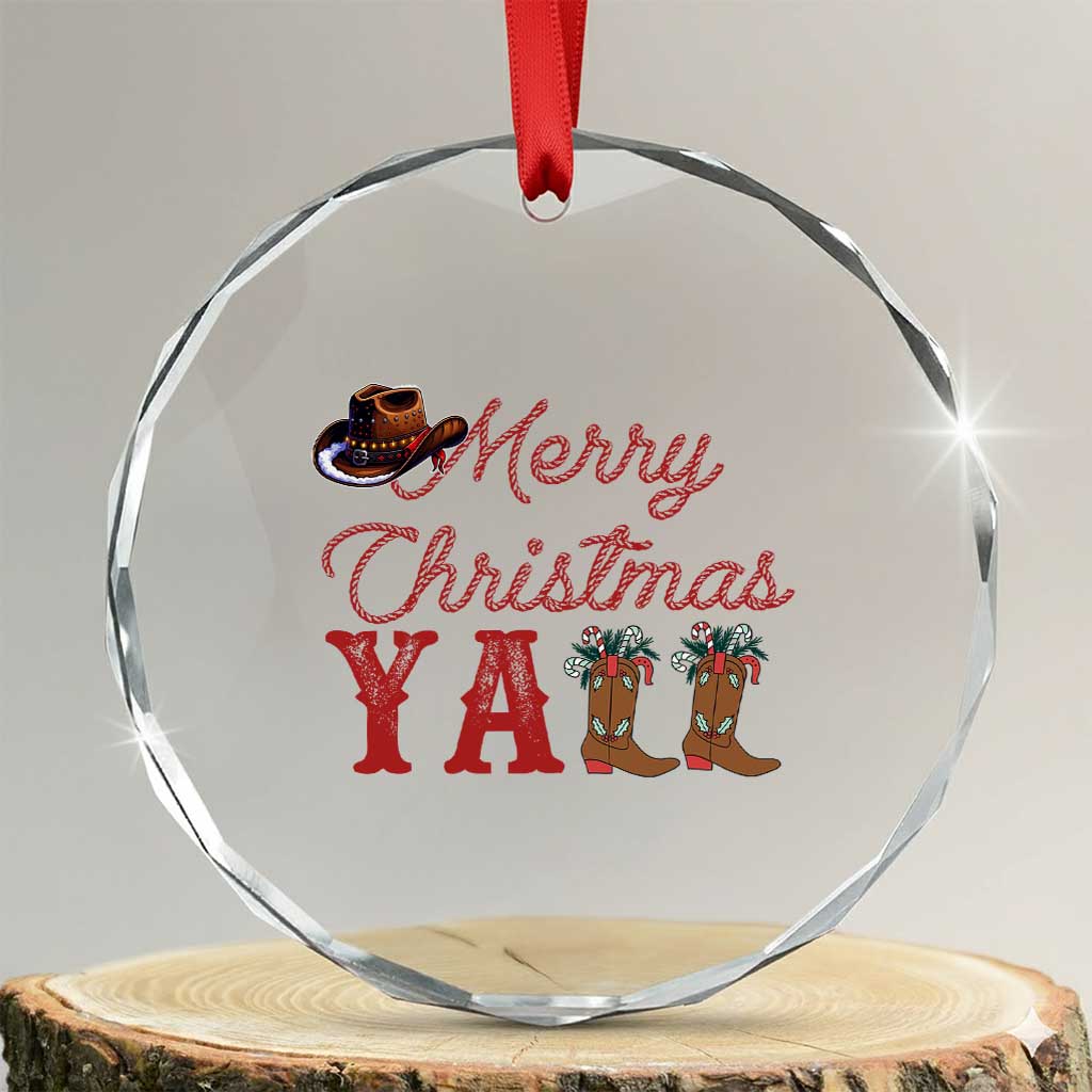 Western Cowboy Howdy Crystal Glass Ornament Merry Christmas Yall Cowgirl Boots Hat - Wonder Print Shop
