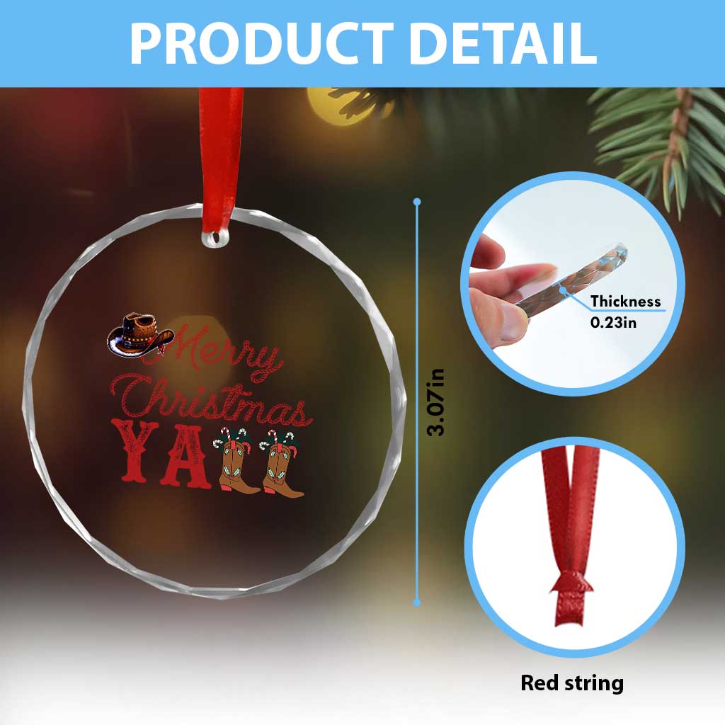 Western Cowboy Howdy Crystal Glass Ornament Merry Christmas Yall Cowgirl Boots Hat - Wonder Print Shop