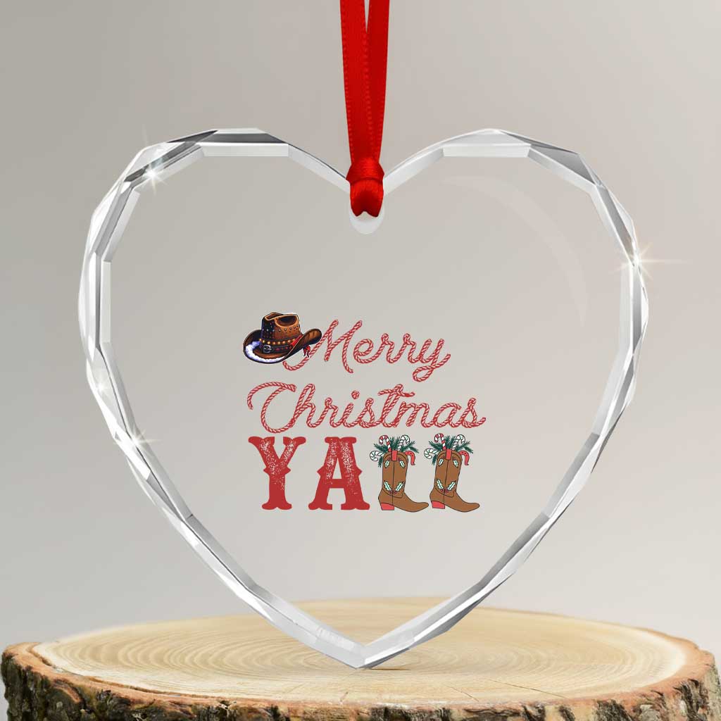 Western Cowboy Howdy Heart Crystal Glass Ornament Merry Christmas Yall Cowgirl Boots Hat - Wonder Print Shop