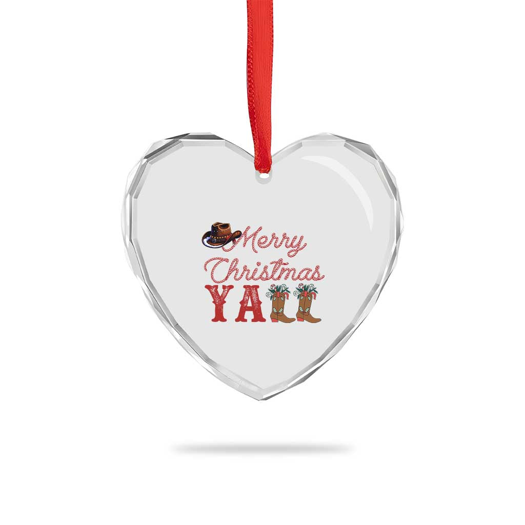 Western Cowboy Howdy Heart Crystal Glass Ornament Merry Christmas Yall Cowgirl Boots Hat - Wonder Print Shop