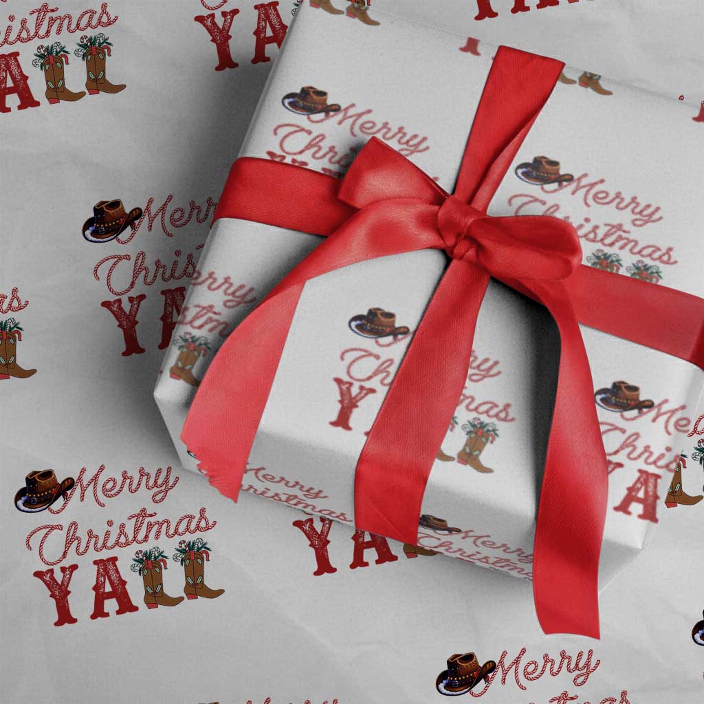 Western Cowboy Howdy Wrapping Paper Roll Merry Christmas Yall Cowgirl Boots Hat - Wonder Print Shop