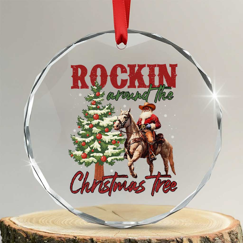 Western Crystal Glass Ornament Vintage 90s Cowboy Santa Claus Xmas Tree TS10