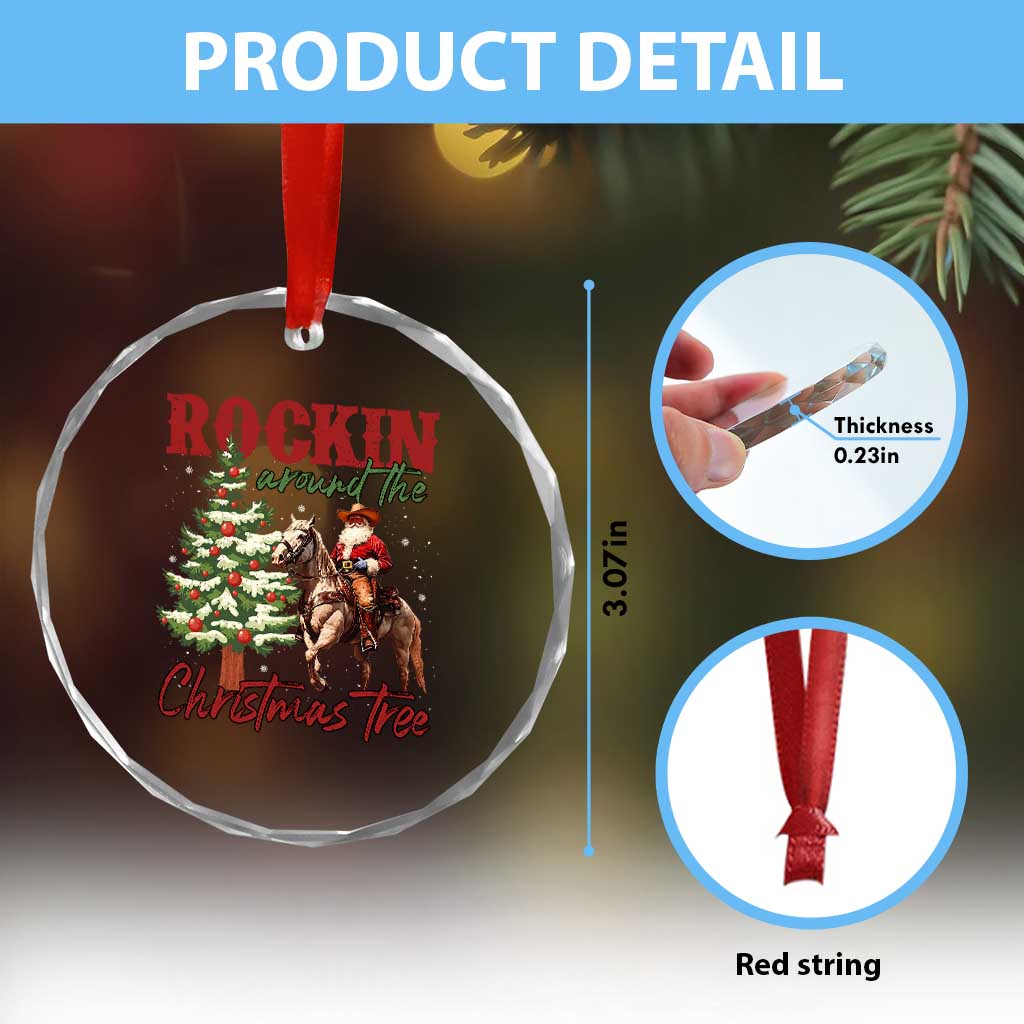 Western Crystal Glass Ornament Vintage 90s Cowboy Santa Claus Xmas Tree TS10