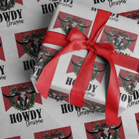 Western Howdy Christmas Wrapping Paper Roll Longhorn Skull Xmas Wreath - Wonder Print Shop
