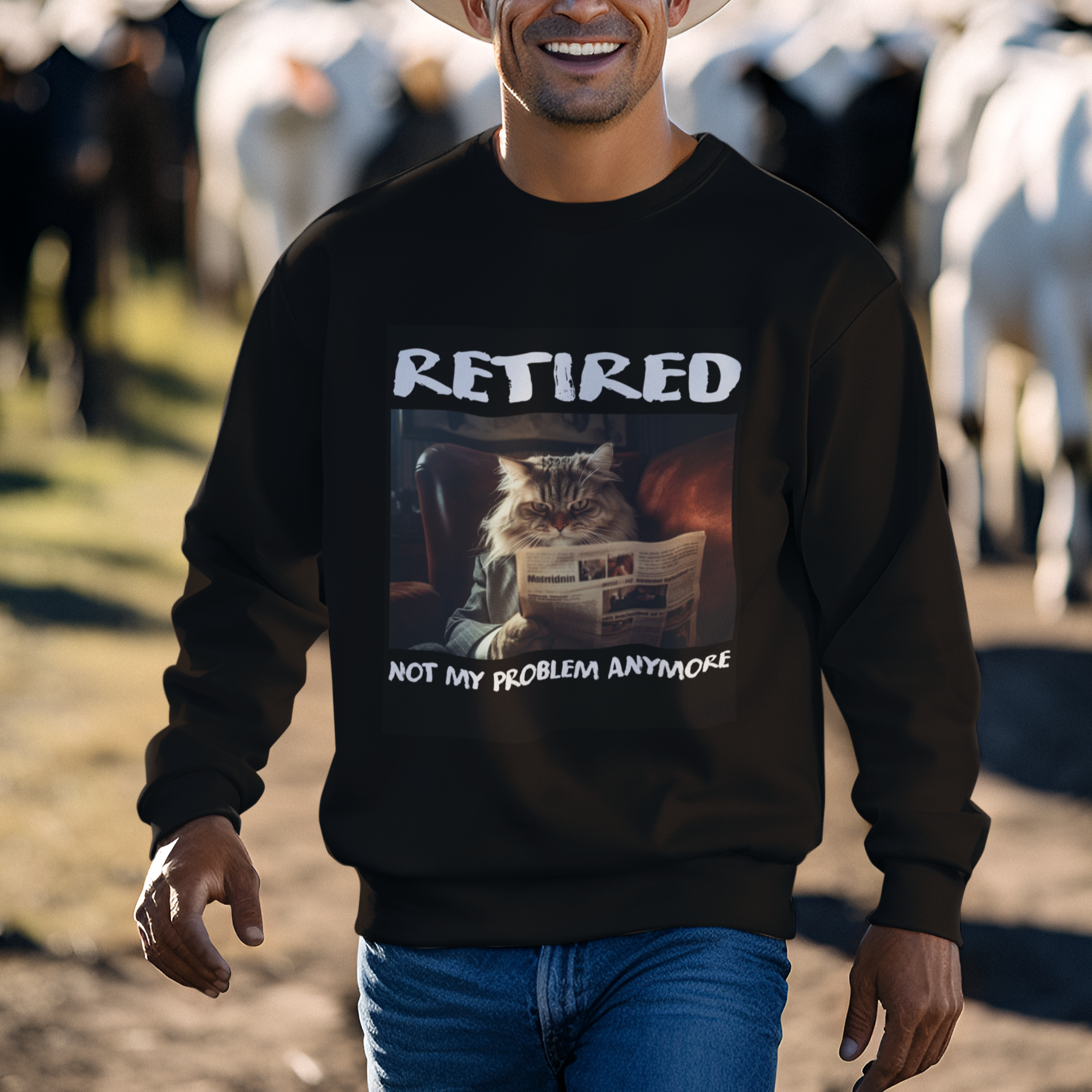 Retirement Sweatshirt Funny Cat Retired Not My Problem Anymore - Wonder Print Shop