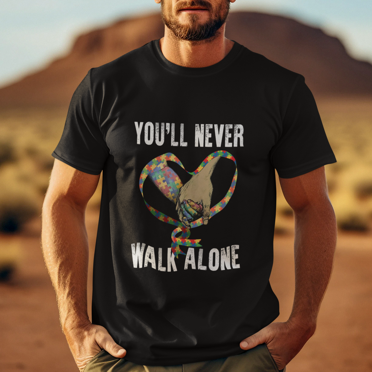 Autism Awareness T Shirt You'll Never Walk Alone Dad Support - Wonder Print Shop
