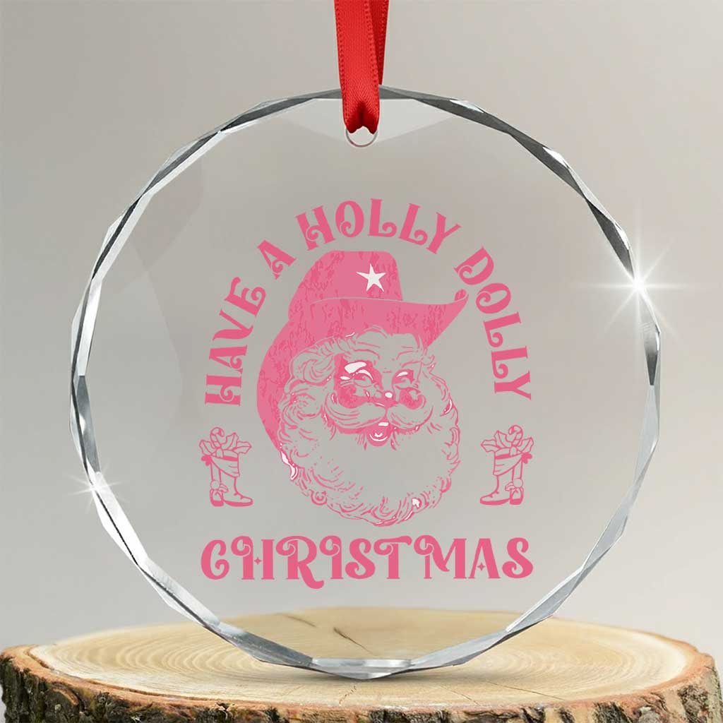 Western Xmas Crystal Glass Ornament Have A Holly Dolly Cowboy Santa TS11