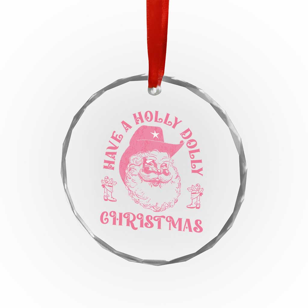 Western Xmas Crystal Glass Ornament Have A Holly Dolly Cowboy Santa TS11