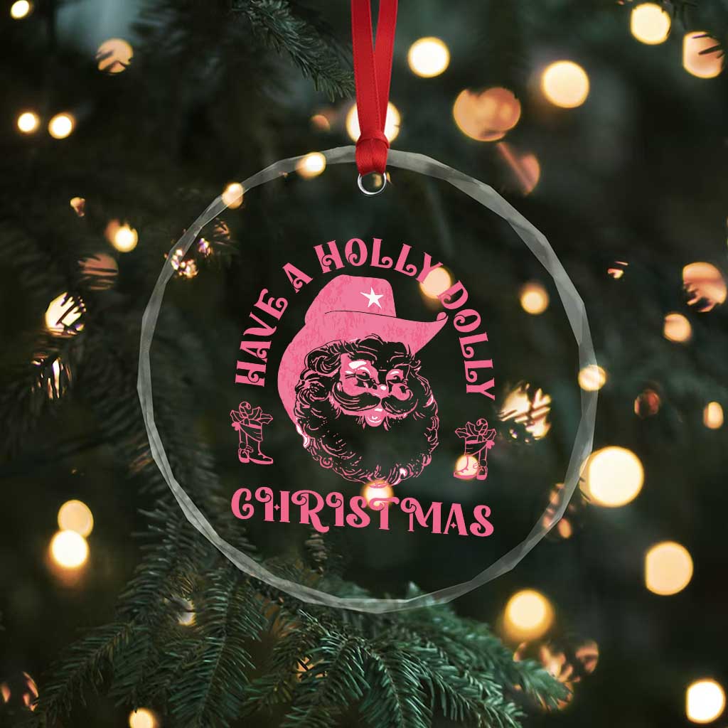 Western Xmas Crystal Glass Ornament Have A Holly Dolly Cowboy Santa TS11