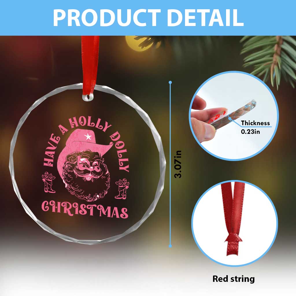 Western Xmas Crystal Glass Ornament Have A Holly Dolly Cowboy Santa TS11