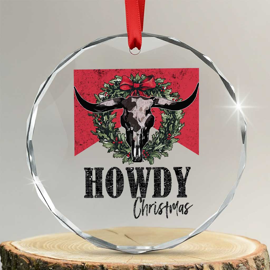 Western Xmas Crystal Glass Ornament Howdy Christmas Cow Skull Xmas Wreath TS11