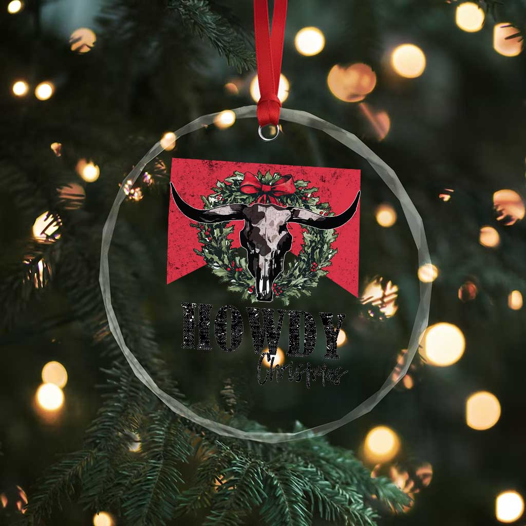 Western Xmas Crystal Glass Ornament Howdy Christmas Cow Skull Xmas Wreath TS11