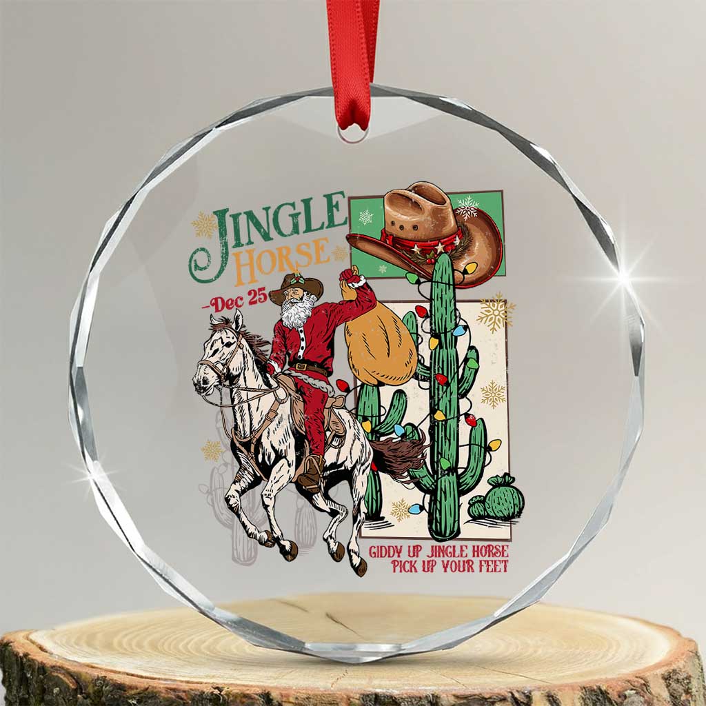 Western Xmas Crystal Glass Ornament Jingle Horse Pick Up Your Feet Cowboy Santa Rider TS09