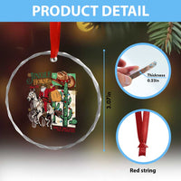 Western Xmas Crystal Glass Ornament Jingle Horse Pick Up Your Feet Cowboy Santa Rider TS09
