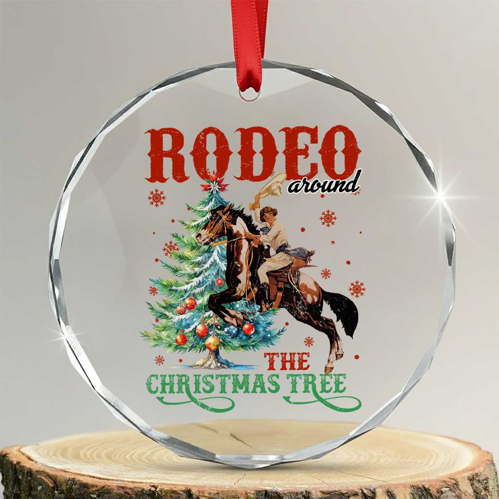 Western Xmas Crystal Glass Ornament Rodeo Around The Christmas Tree Cowgirl TS11