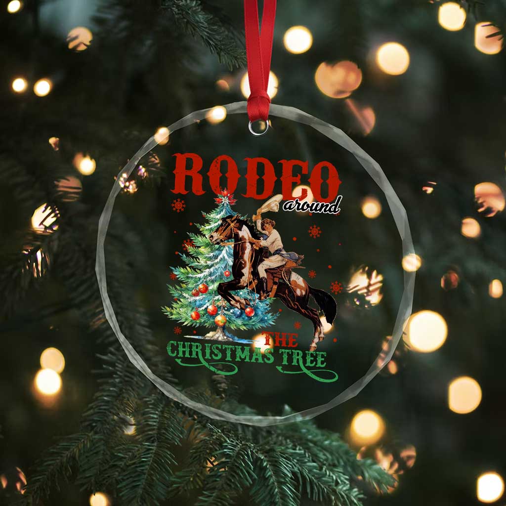 Western Xmas Crystal Glass Ornament Rodeo Around The Christmas Tree Cowgirl TS11