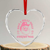 Western Xmas Heart Crystal Glass Ornament Have A Holly Dolly Cowboy Santa - Wonder Print Shop