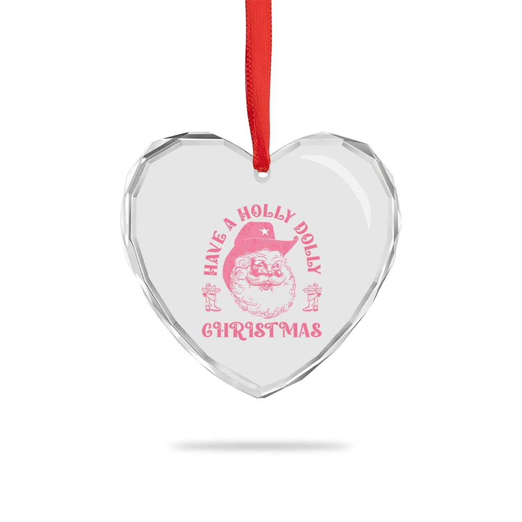 Western Xmas Heart Crystal Glass Ornament Have A Holly Dolly Cowboy Santa - Wonder Print Shop