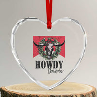 Western Xmas Heart Crystal Glass Ornament Howdy Christmas Cow Skull Xmas Wreath - Wonder Print Shop