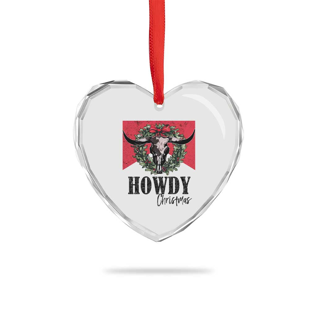 Western Xmas Heart Crystal Glass Ornament Howdy Christmas Cow Skull Xmas Wreath - Wonder Print Shop