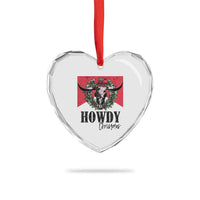 Western Xmas Heart Crystal Glass Ornament Howdy Christmas Cow Skull Xmas Wreath - Wonder Print Shop