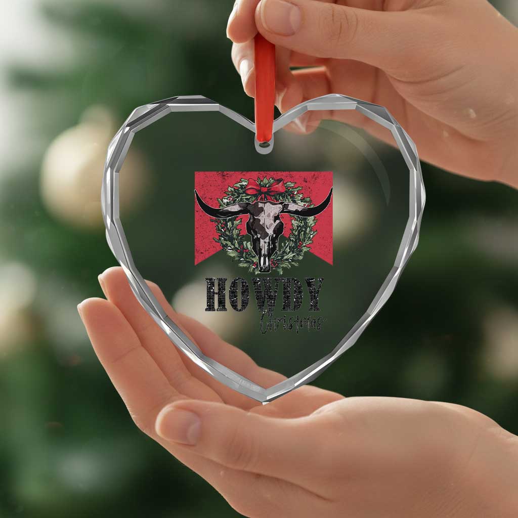 Western Xmas Heart Crystal Glass Ornament Howdy Christmas Cow Skull Xmas Wreath - Wonder Print Shop