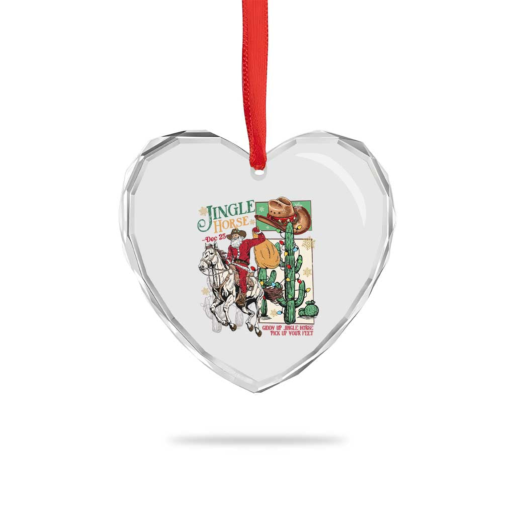 Western Xmas Heart Crystal Glass Ornament Jingle Horse Pick Up Your Feet Cowboy Santa Rider - Wonder Print Shop
