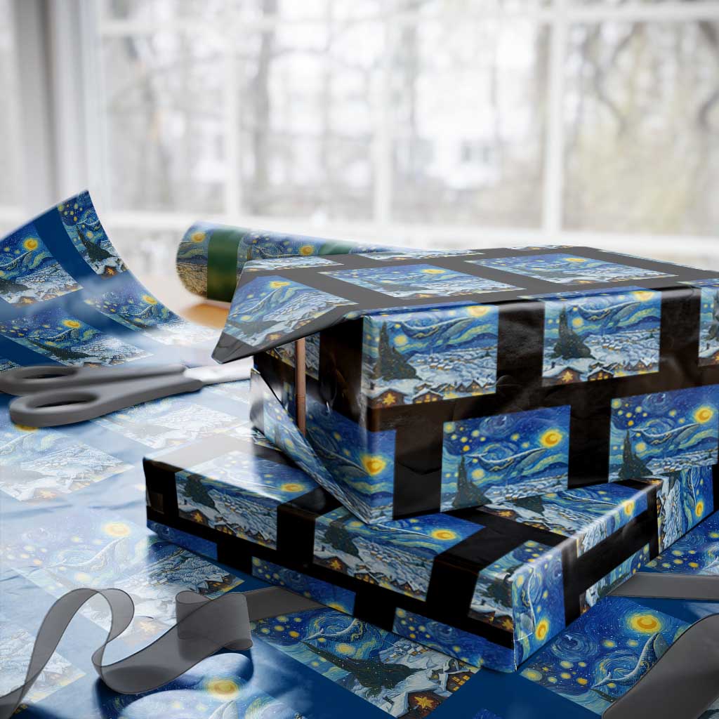 Whale Christmas Wrapping Paper Roll Stary Night Van Gogh Christmas - Wonder Print Shop