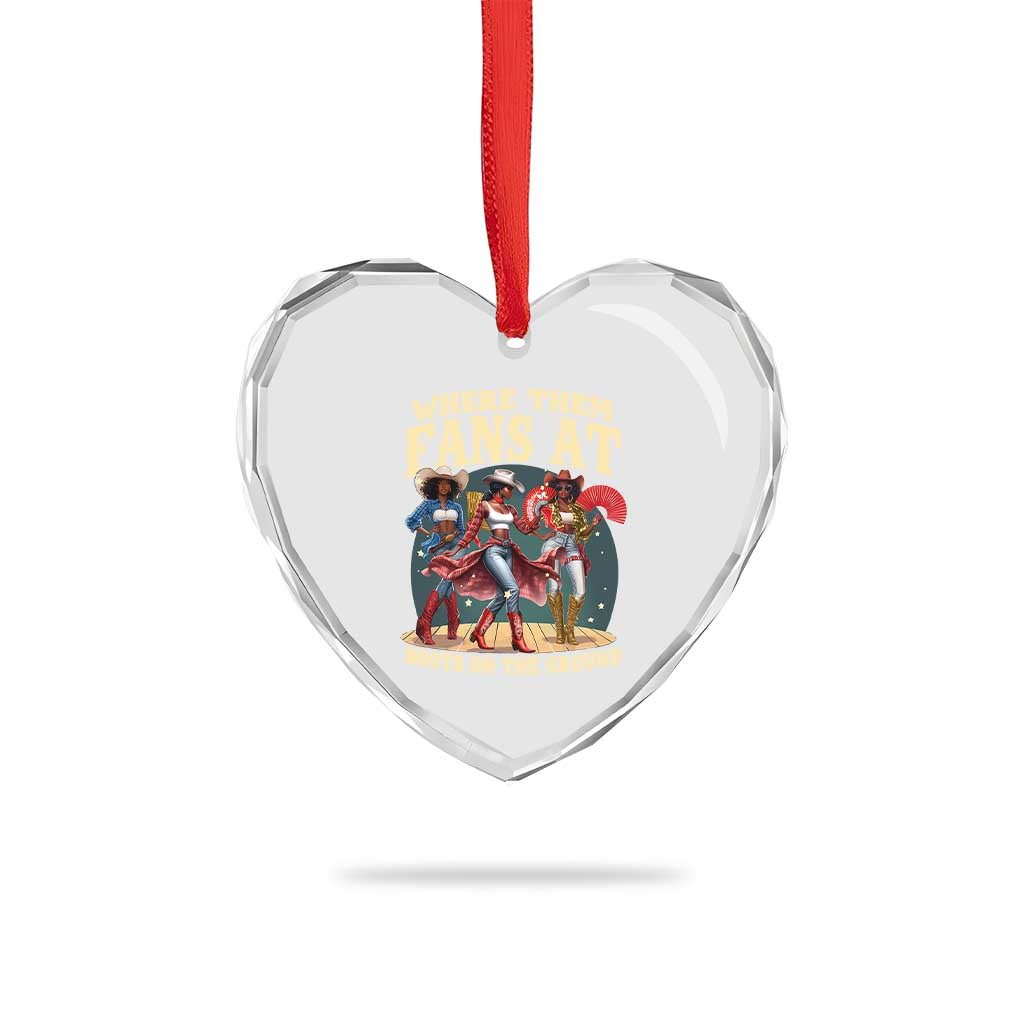 Where Them Fans At Boots On The Ground Black Cowgirl Heart Crystal Glass Ornament