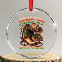 Where Them Fans At Boots On The Ground Crystal Glass Ornament Black Cowgirl Western Pride