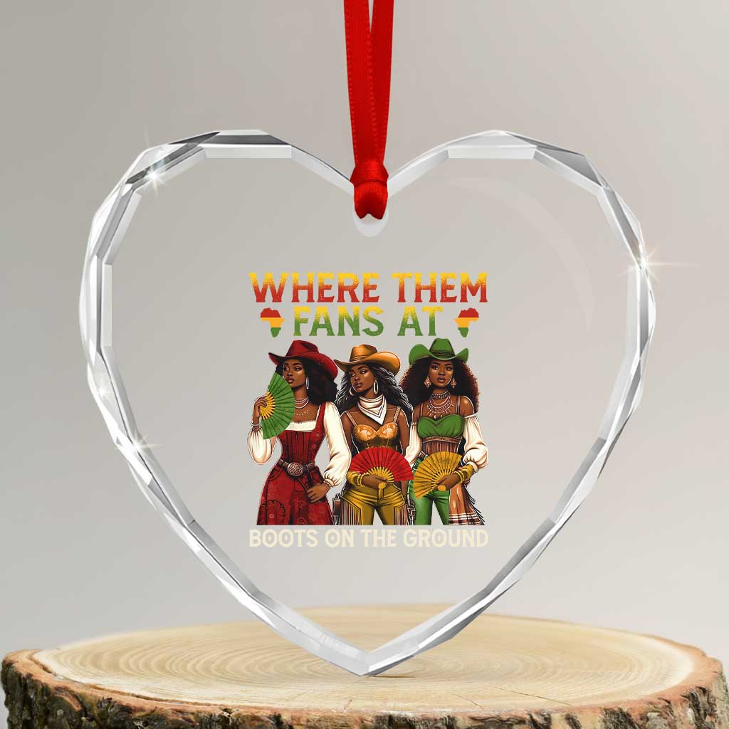 Where Them Fans At Boots On The Ground Heart Crystal Glass Ornament Black African American Cowgirl Western Country Rodeo - Wonder Print Shop