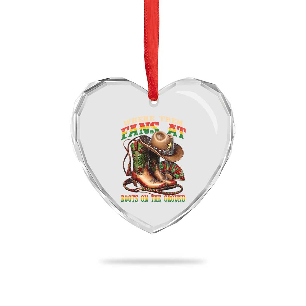 Where Them Fans At Boots On The Ground Heart Crystal Glass Ornament Black Cowgirl Western Pride