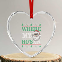 Where's My Ho At Matching Ugly Christmas Heart Crystal Glass Ornament Santa Funny Couples - Wonder Print Shop