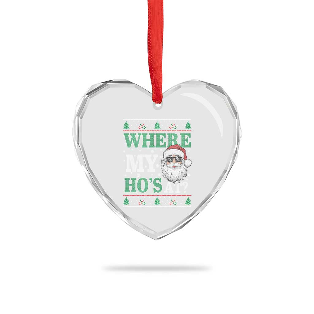 Where's My Ho At Matching Ugly Christmas Heart Crystal Glass Ornament Santa Funny Couples - Wonder Print Shop