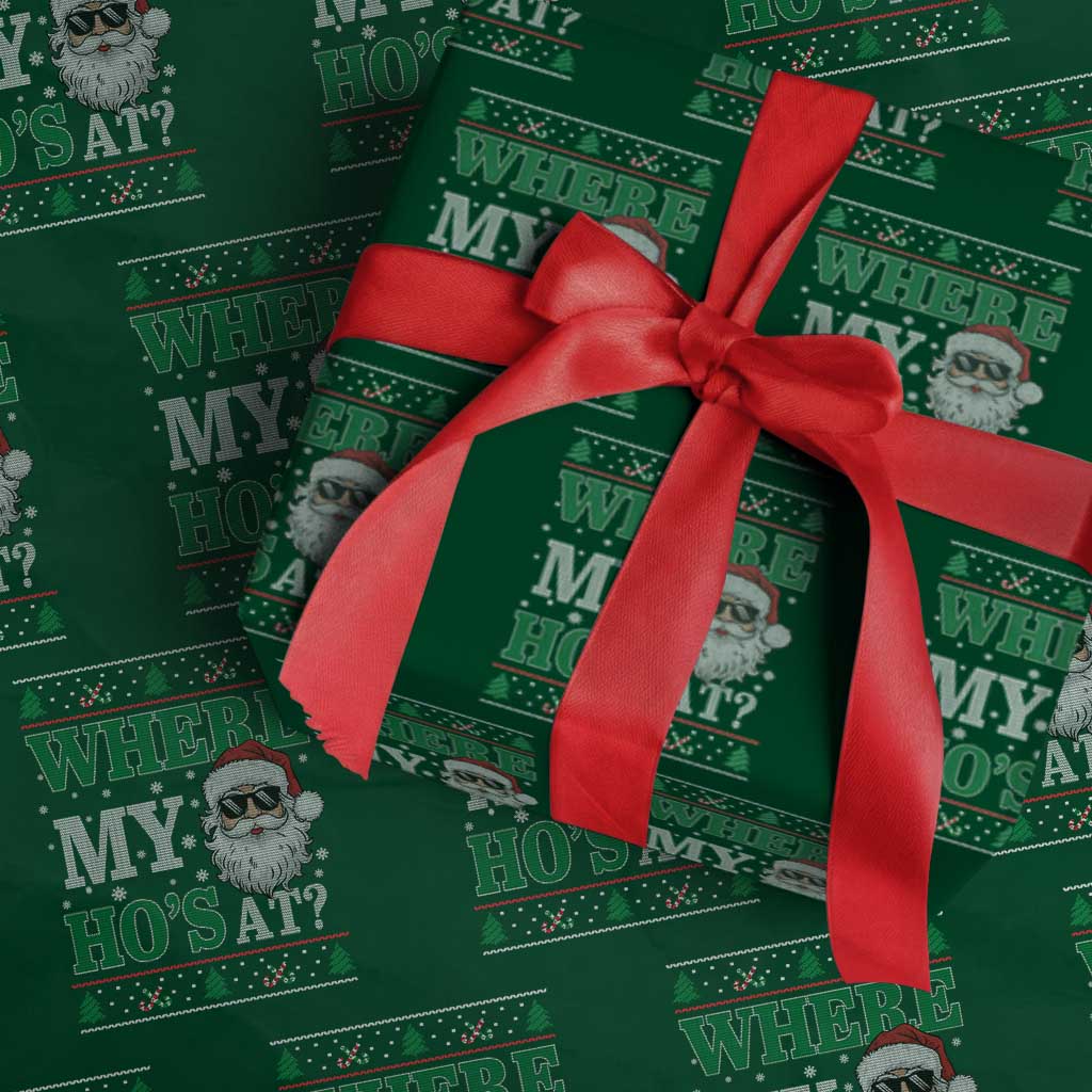 Where's My Ho At Matching Ugly Christmas Wrapping Paper Roll Santa Funny Couples - Wonder Print Shop