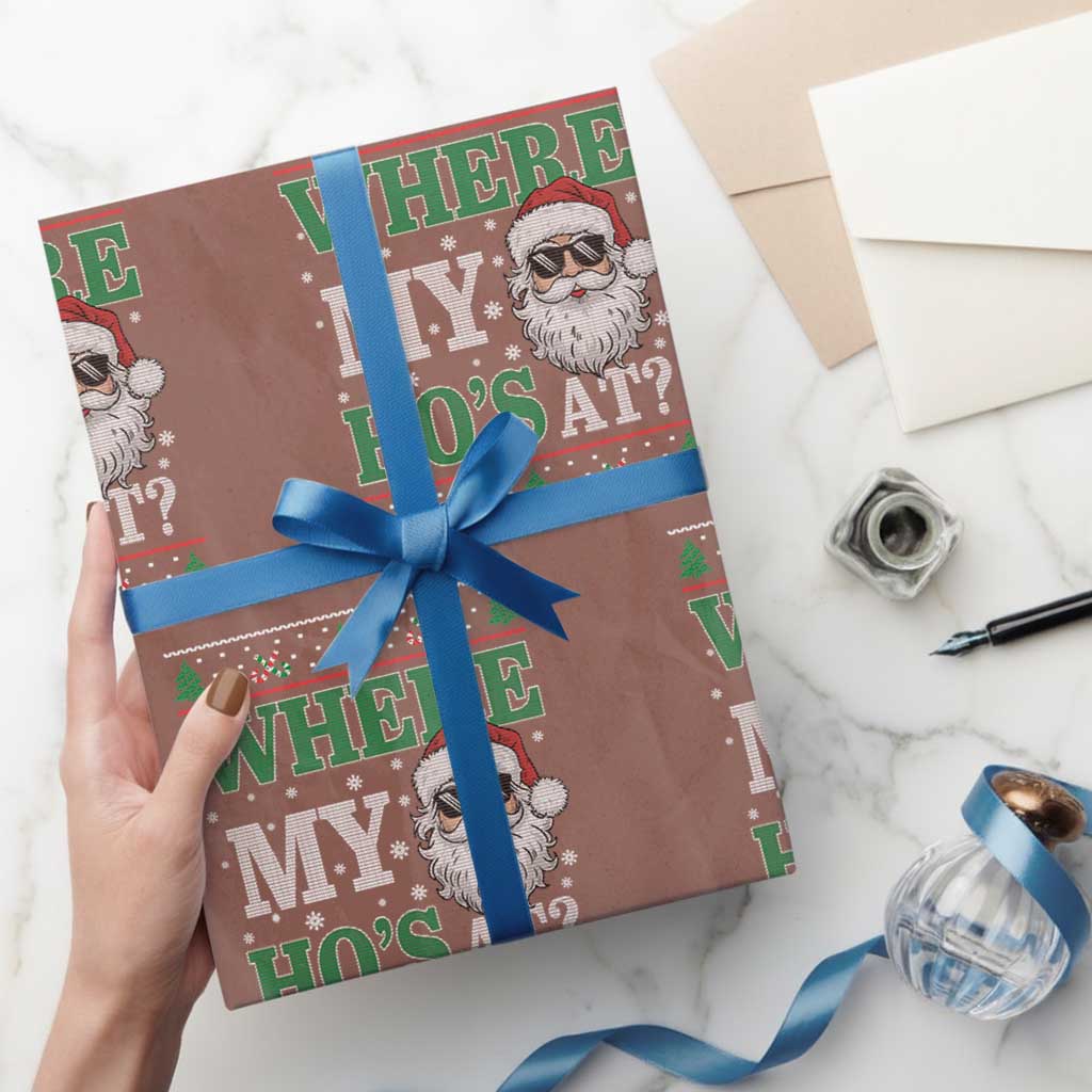 Where's My Ho At Matching Ugly Christmas Wrapping Paper Roll Santa Funny Couples - Wonder Print Shop