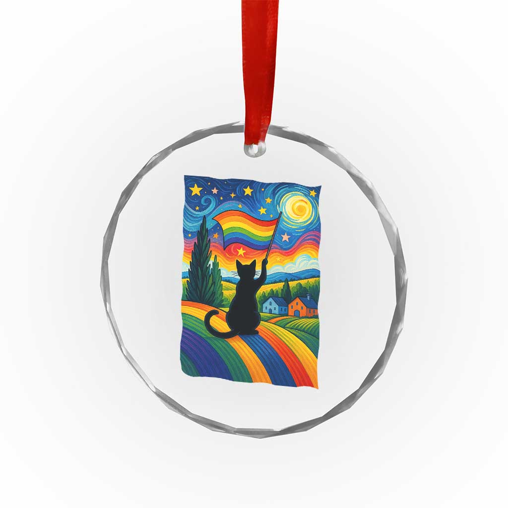 Whimsical Black Cat Pride Flag Crystal Glass Ornament Colorful LGBTQ Rainbow TS02