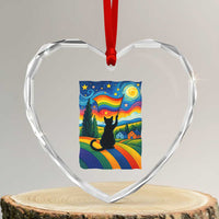 Whimsical Black Cat Pride Flag Heart Crystal Glass Ornament Colorful LGBTQ Rainbow - Wonder Print Shop