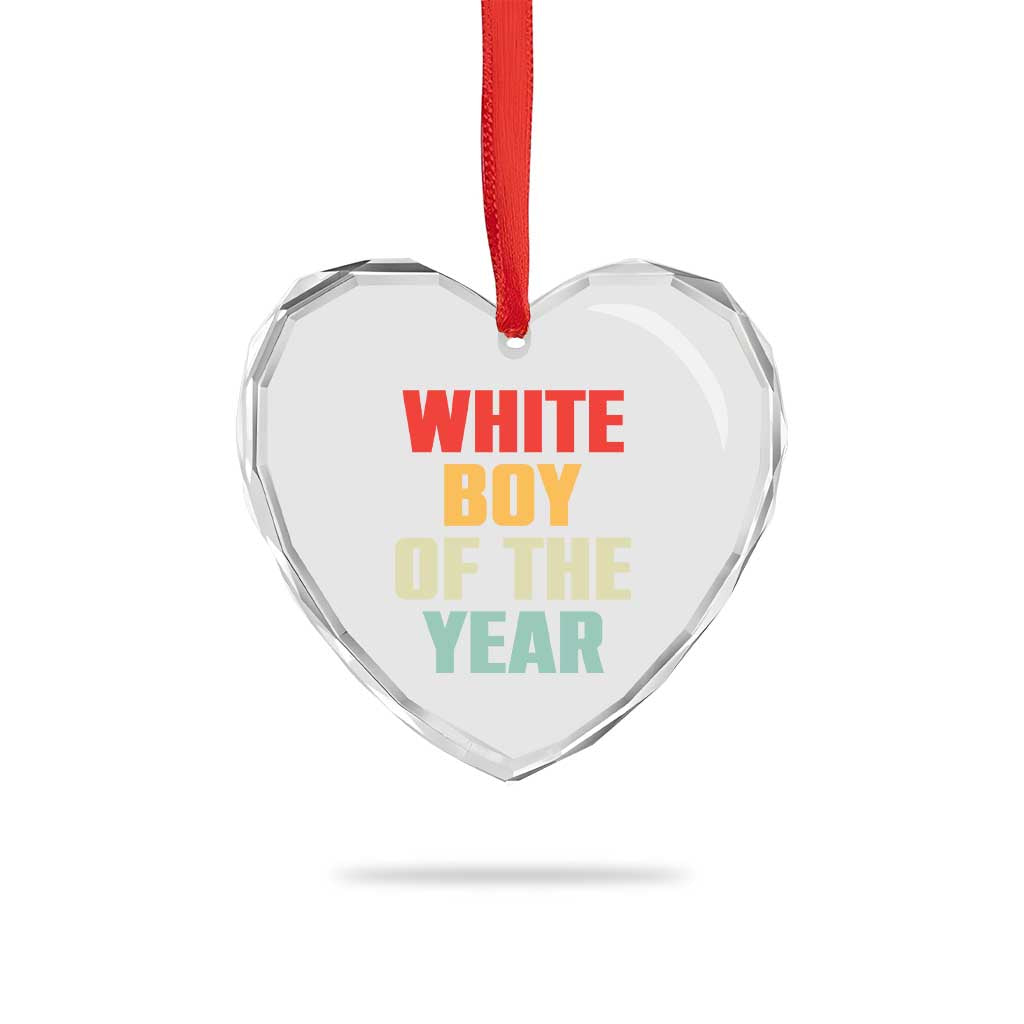 White Boy Of The Year Heart Crystal Glass Ornament Funny Statement