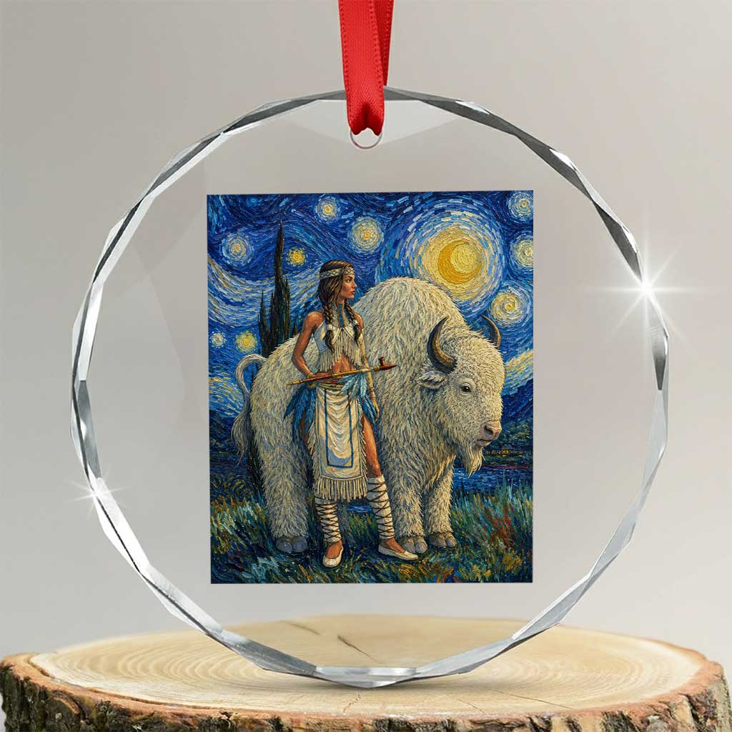 White Buffalo Woman Crystal Glass Ornament North American Native Legends Starry Night Inspired Art