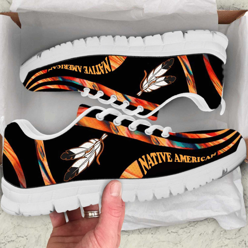 Orange Pattern Feather Native American Sneakers LT10