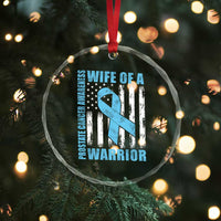 Wife Of A Warrior Prostate Cancer Awareness Crystal Glass Ornament American Flag Blue Ribbon Graphic