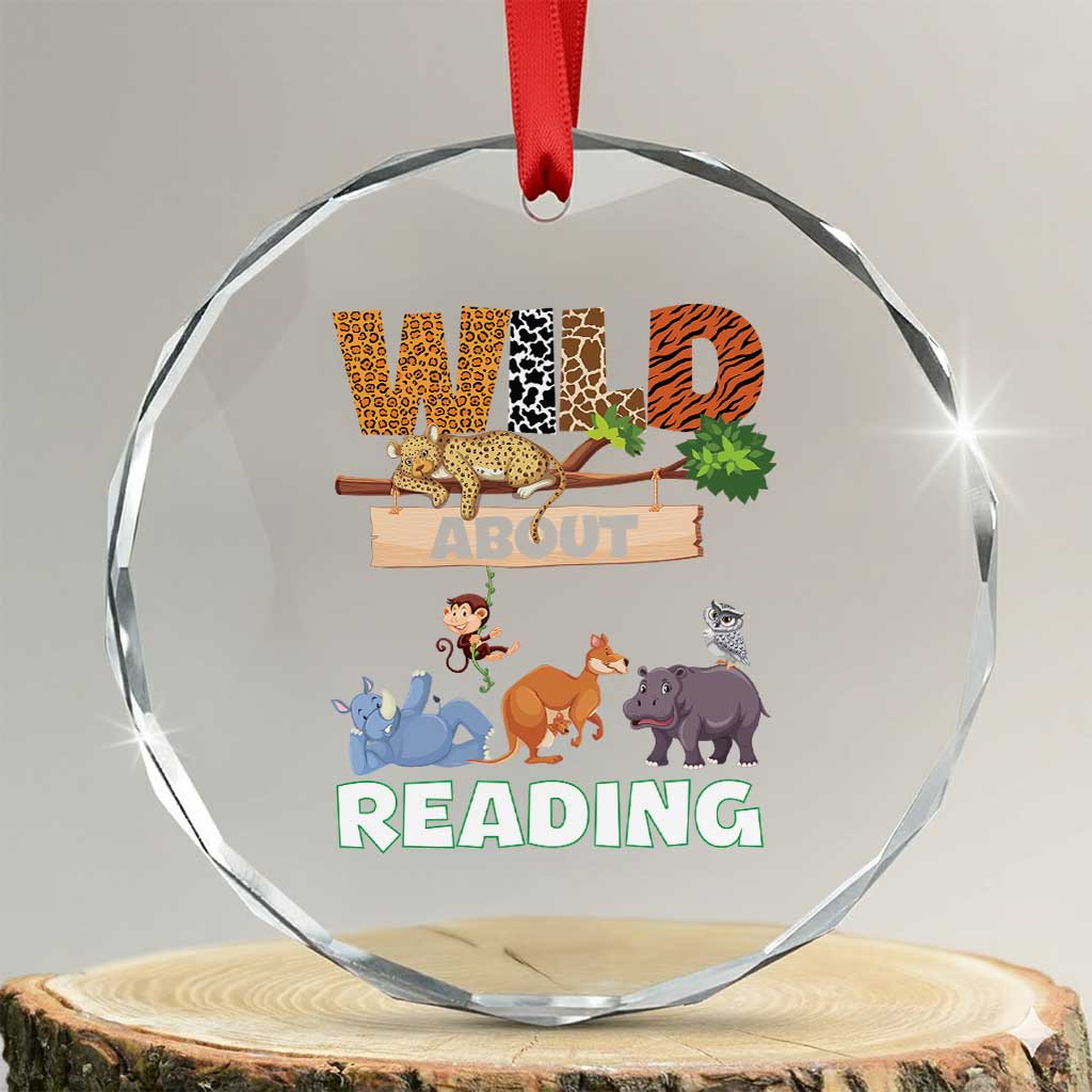 Wild About Reading Crystal Glass Ornament Cute Animal Book Lover Kids Teachers