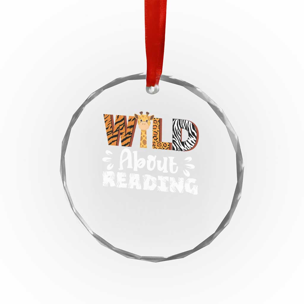 Wild About Reading Crystal Glass Ornament Cute Animal Print Reading Lover Kids Teachers