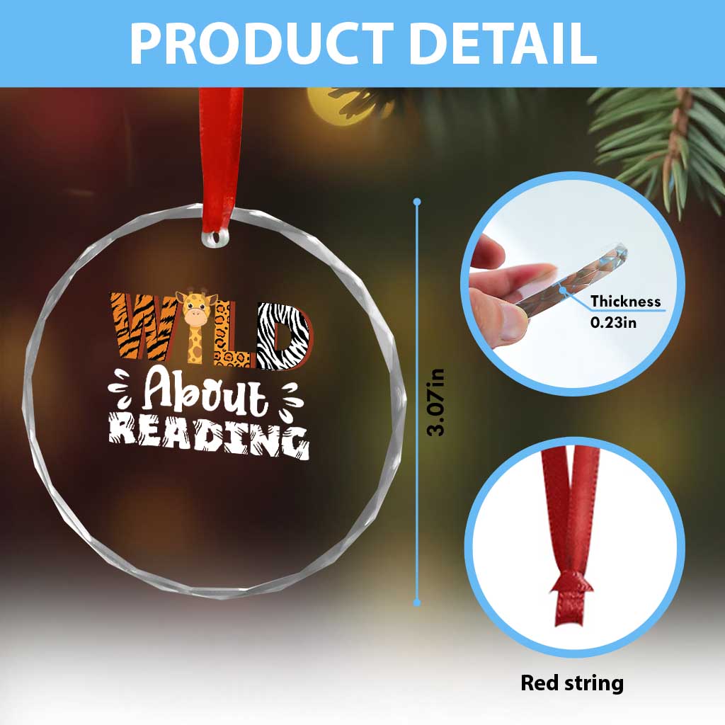 Wild About Reading Crystal Glass Ornament Cute Animal Print Reading Lover Kids Teachers