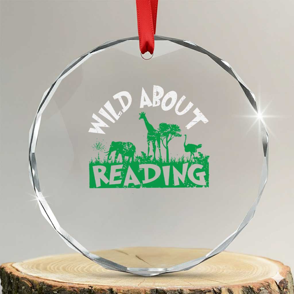Wild About Reading Crystal Glass Ornament Cute Safari Animal Reading Shirt Preschool Kindergarten