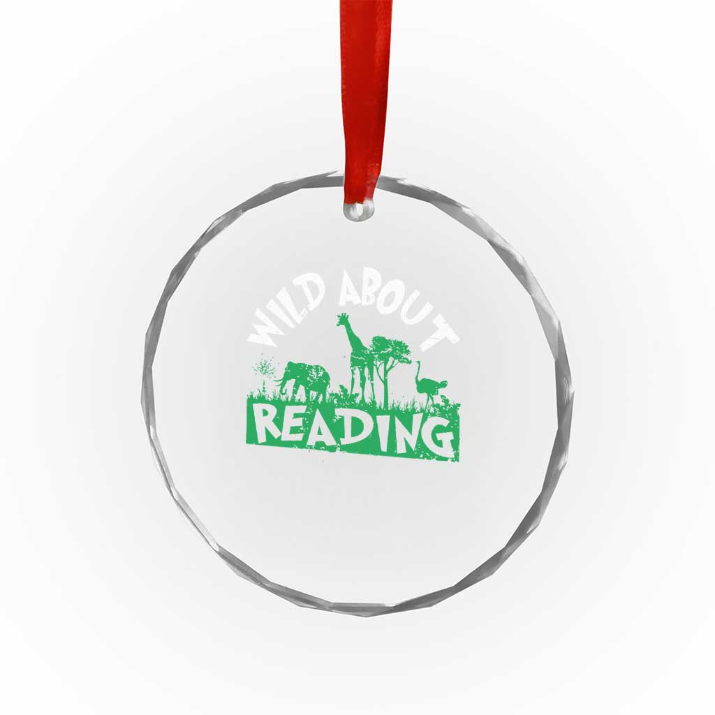 Wild About Reading Crystal Glass Ornament Cute Safari Animal Reading Shirt Preschool Kindergarten